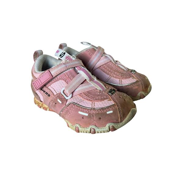 Skechers Baby Girls Size 5 Pink & White Hook & Loop Sneakers Activewear - Picture 1 of 5